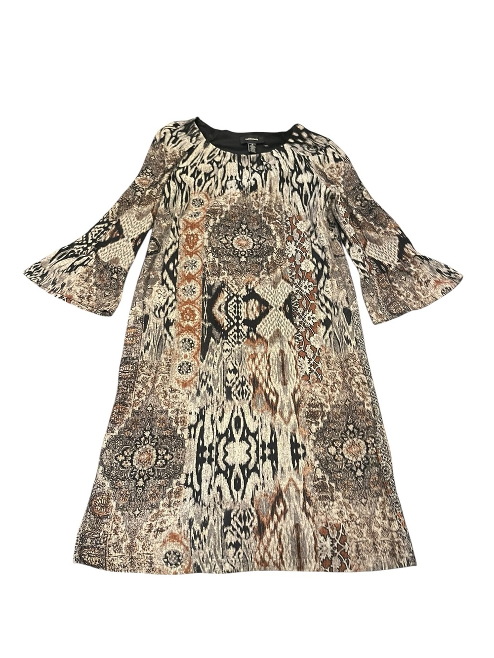 R&M Richards Neutral-Toned Printed Midi Dress in Cream and Brown - Picture 4 of 8